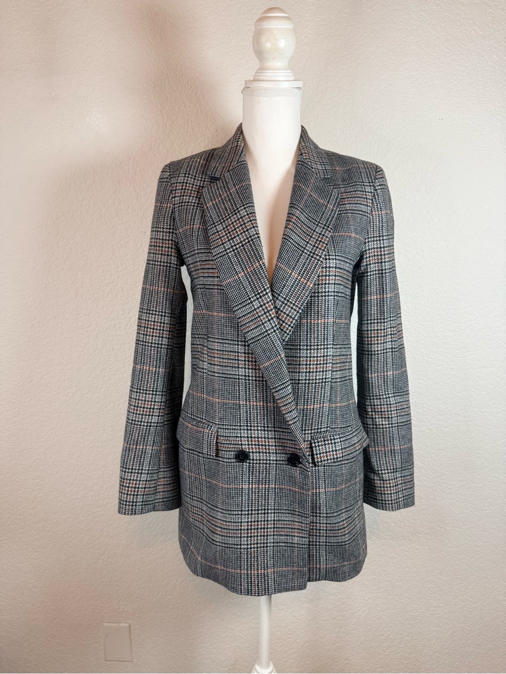 Iris & Ink Double-Breasted Plaid Blazer size M
